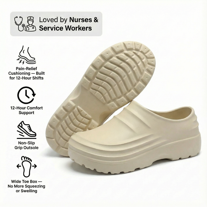 NursePro 12-timers Skift Klogger – Innebygd Bue Støtte for Plantar Fasciitt, Bred Tåboks, Sklisikker