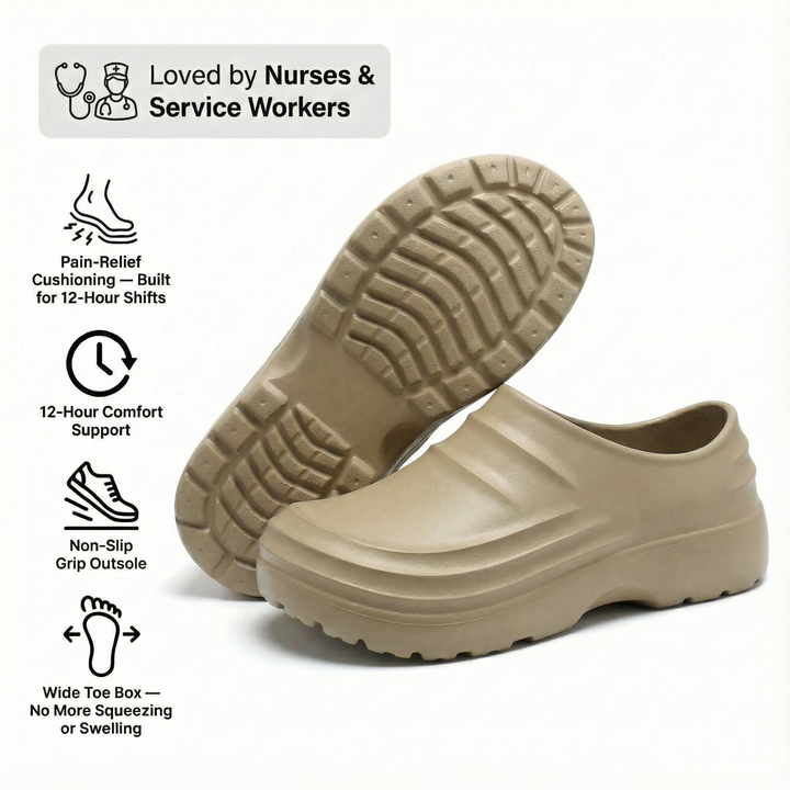 NursePro 12-timers Skift Klogger – Innebygd Bue Støtte for Plantar Fasciitt, Bred Tåboks, Sklisikker